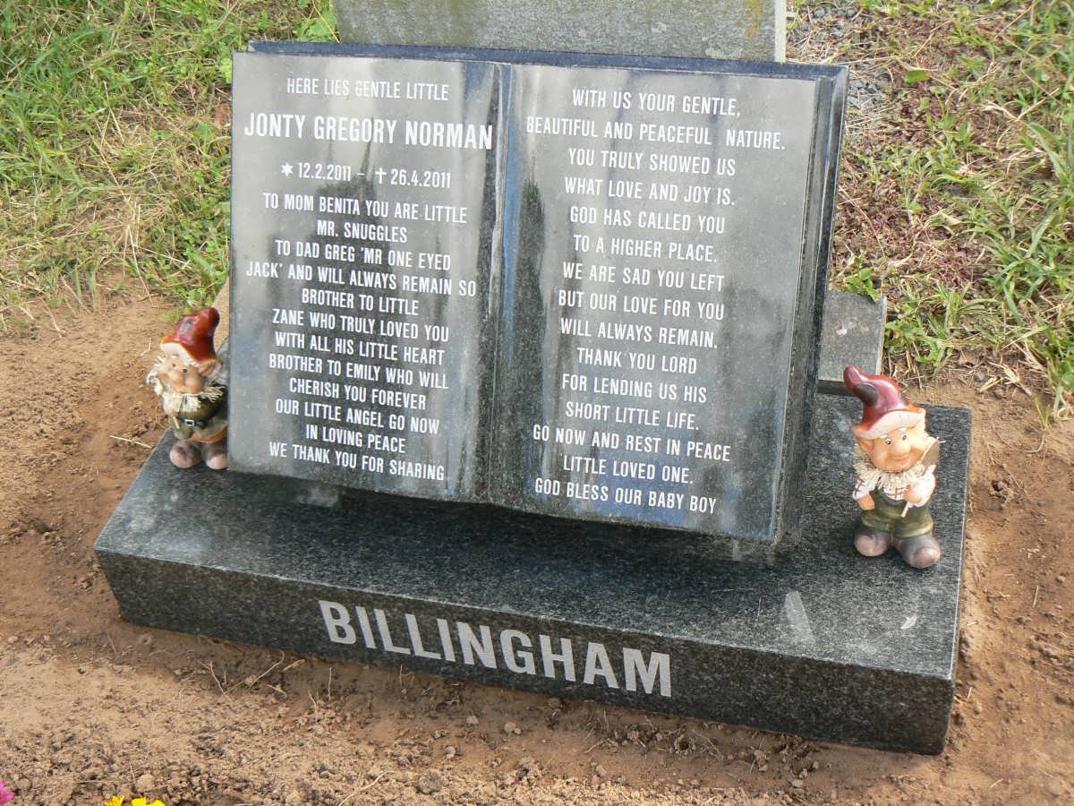 BILLINGHAM Jonty Gregory Norman 2011-2011