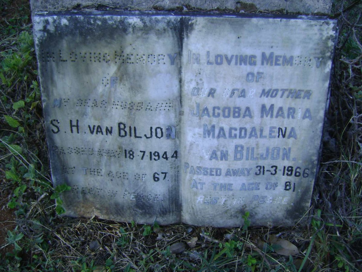 BILJON Sarel Hermanus, van -1944 &amp; Jacoba Maria Magdalena -1966