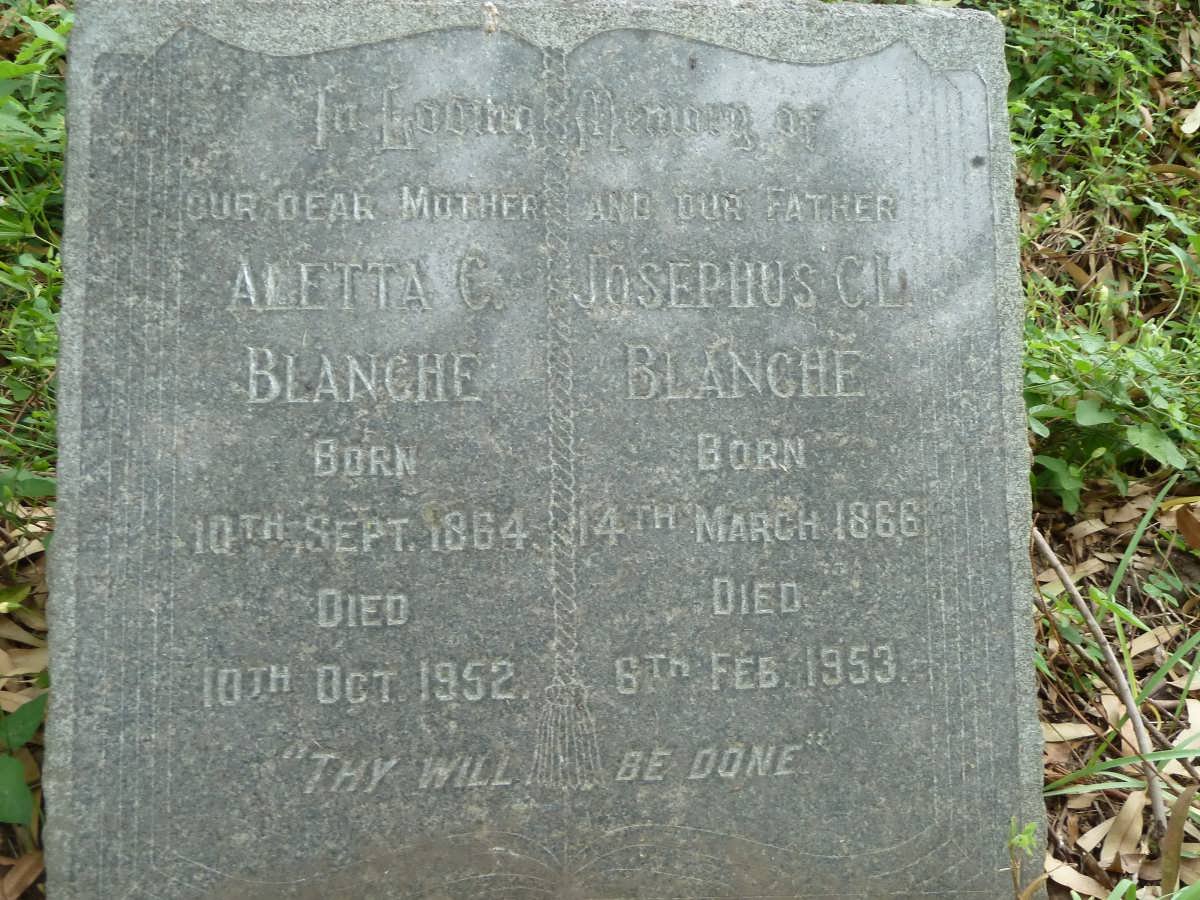BLANCHE Josephus C.L. 1866-1953 &amp; Aletta C. 1864-1952