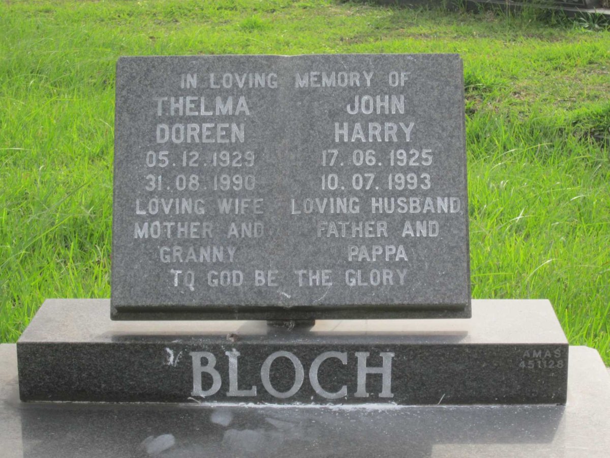 BLOCH John Harry 1925-1993 &amp; Thelma Doreen 1929-1990