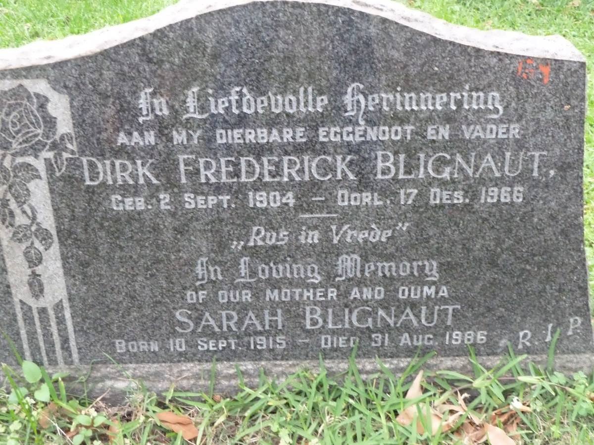 BLIGNAUT Dirk Frederick 1904-1966 &amp; Sarah 1915-1986