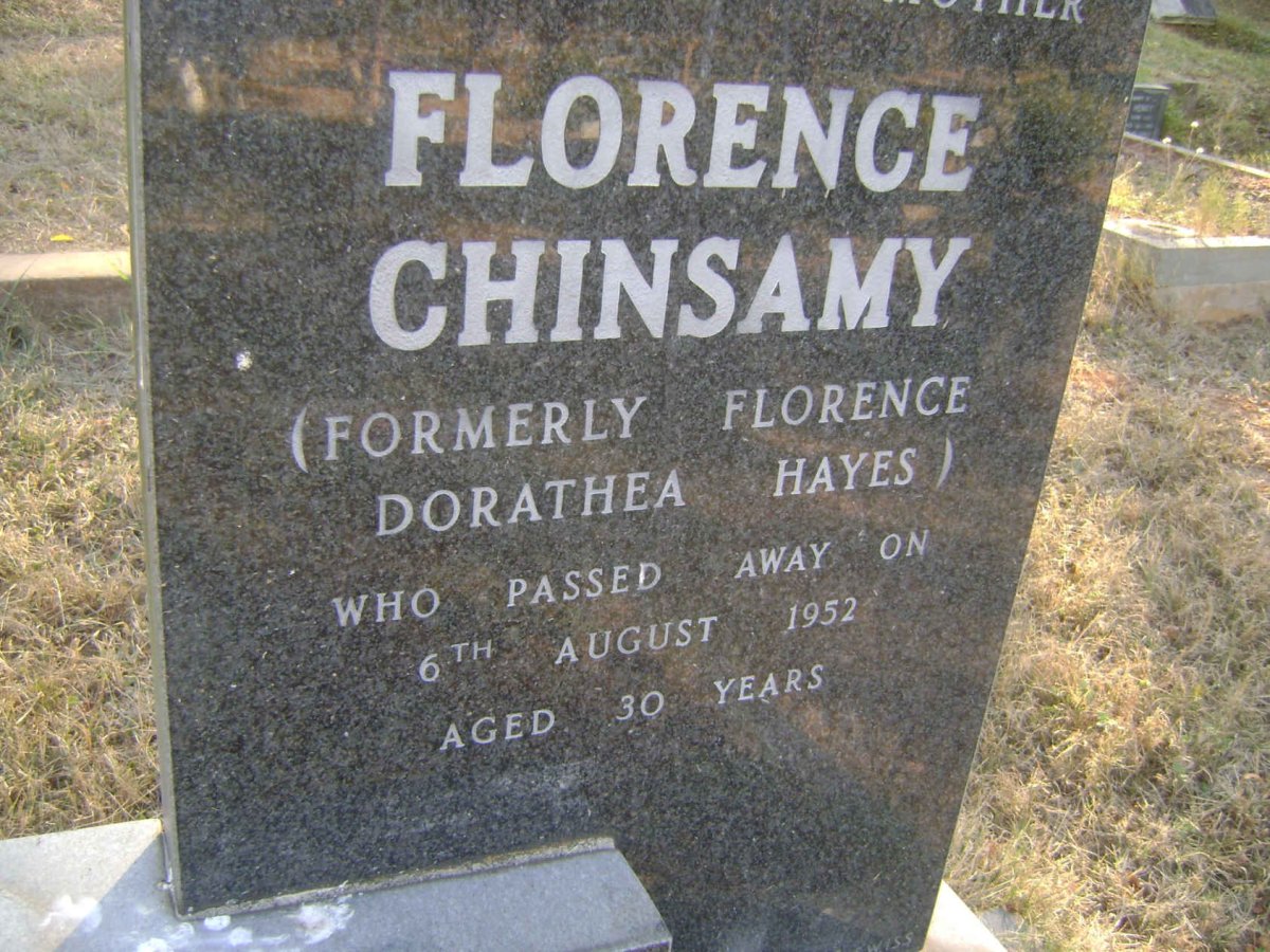 CHINSAMY Florence Dorathea formerly HAYES -1952