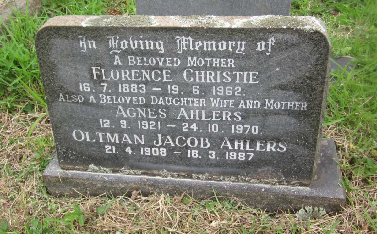 CHRISTIE Florence 1883-1962 :: AHLERS Agnes 1921-1970 :: AHLERS Oltman Jacob 1908-1987