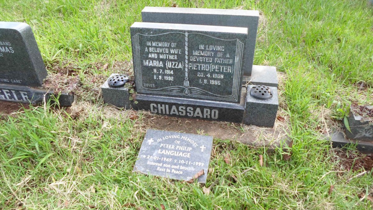 CHIASSARO Pietro 1909-1995 &amp; Maria 1914-1992 :: LANGUAGE Peter Philip 1969-1999