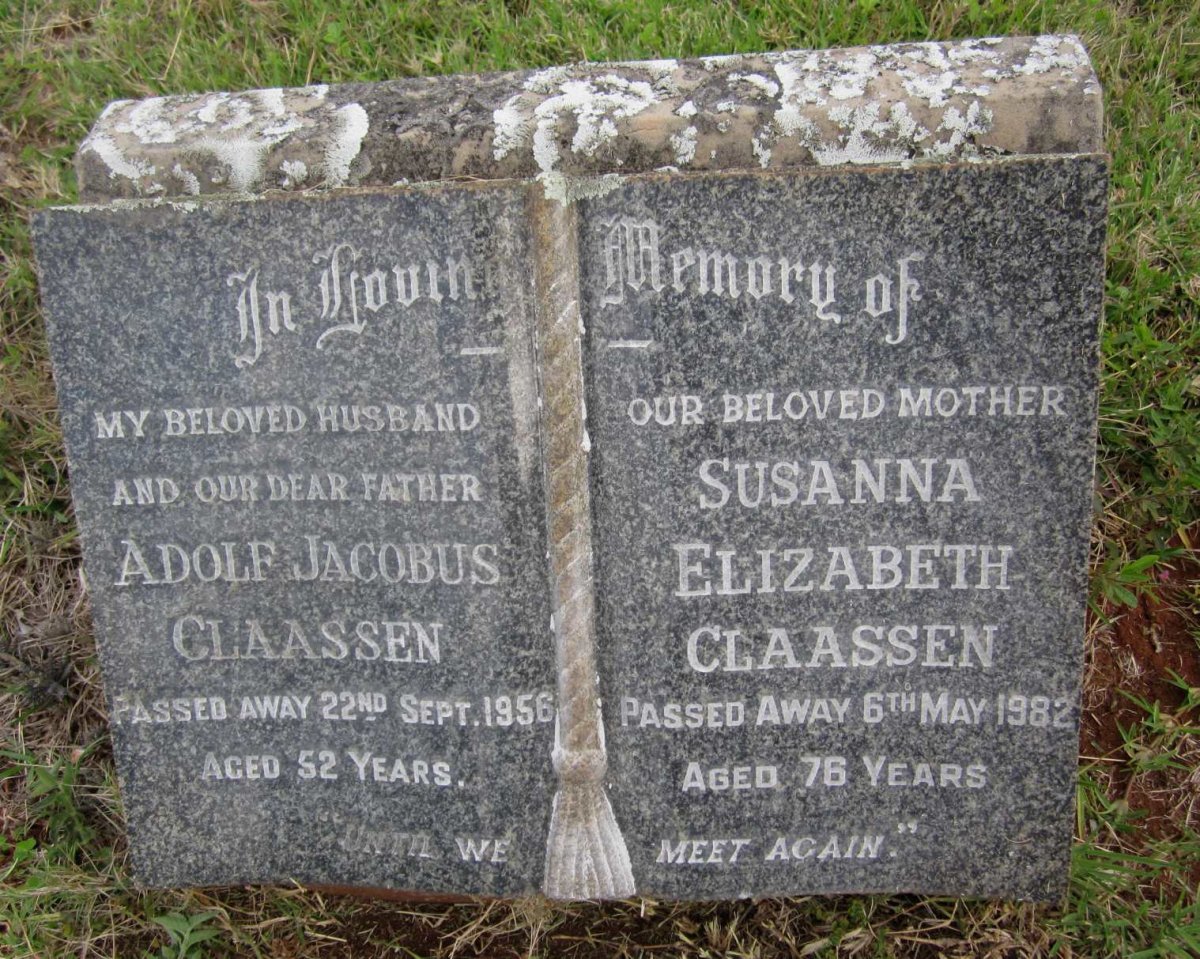 CLAASSEN Adolf Jacobus -1956 &amp; Susanna Elizabeth -1982