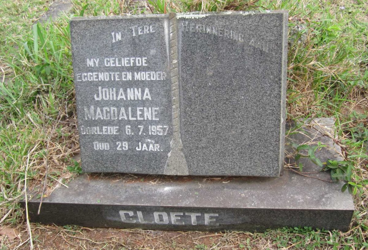 CLOETE Johanna Magdalene -1957