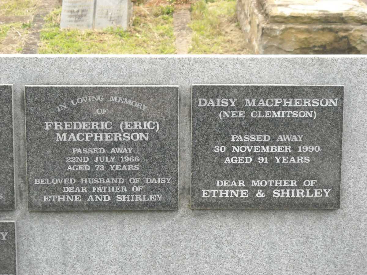 MACPHERSON Frederic -1966 &amp; Daisy CLEMITSON -1990  Aged 73 &amp; 91 yrs