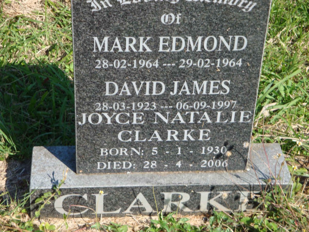 CLARKE Mark Edmond 1964-1964 :: CLARKE David James 1923-1997 &amp; Joyce Natalie 1930-2006