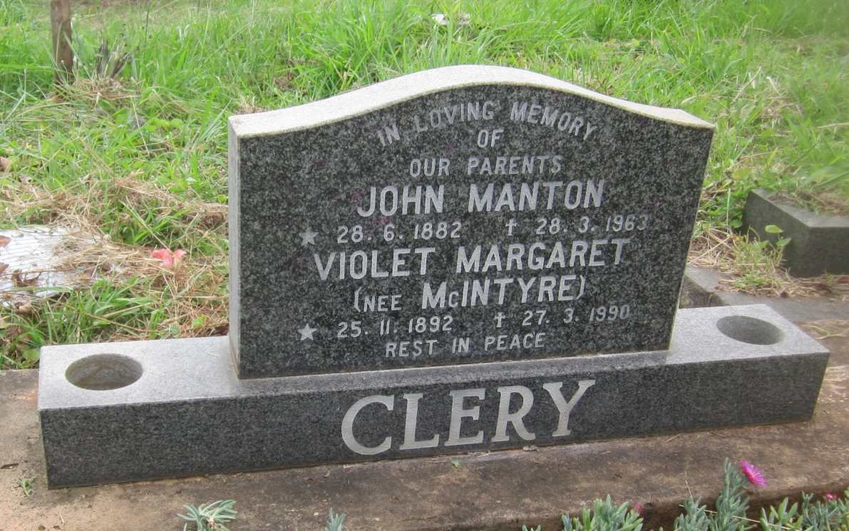 CLERY John Manton 1882-1963 &amp; Violet Margaret McINTYRE 1892-1990