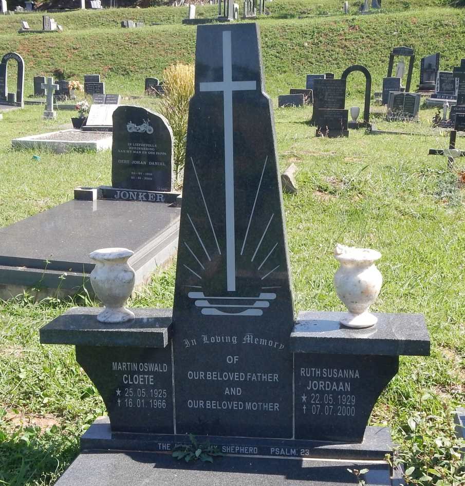 CLOETE Martin Oswald 1925-1966  &amp; Ruth Susanna JORDAAN 1929-2000