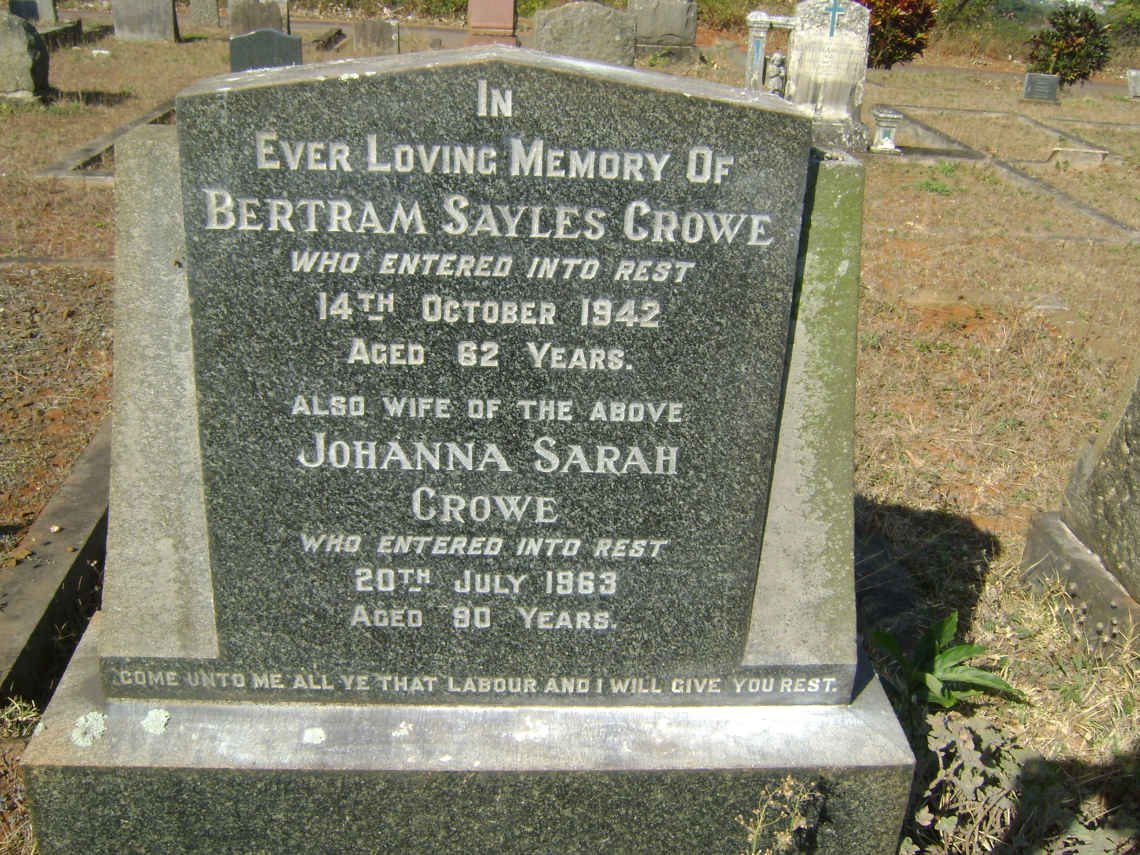CROWE Bertram Sayles -1942 &amp; Johanna Sarah -1963