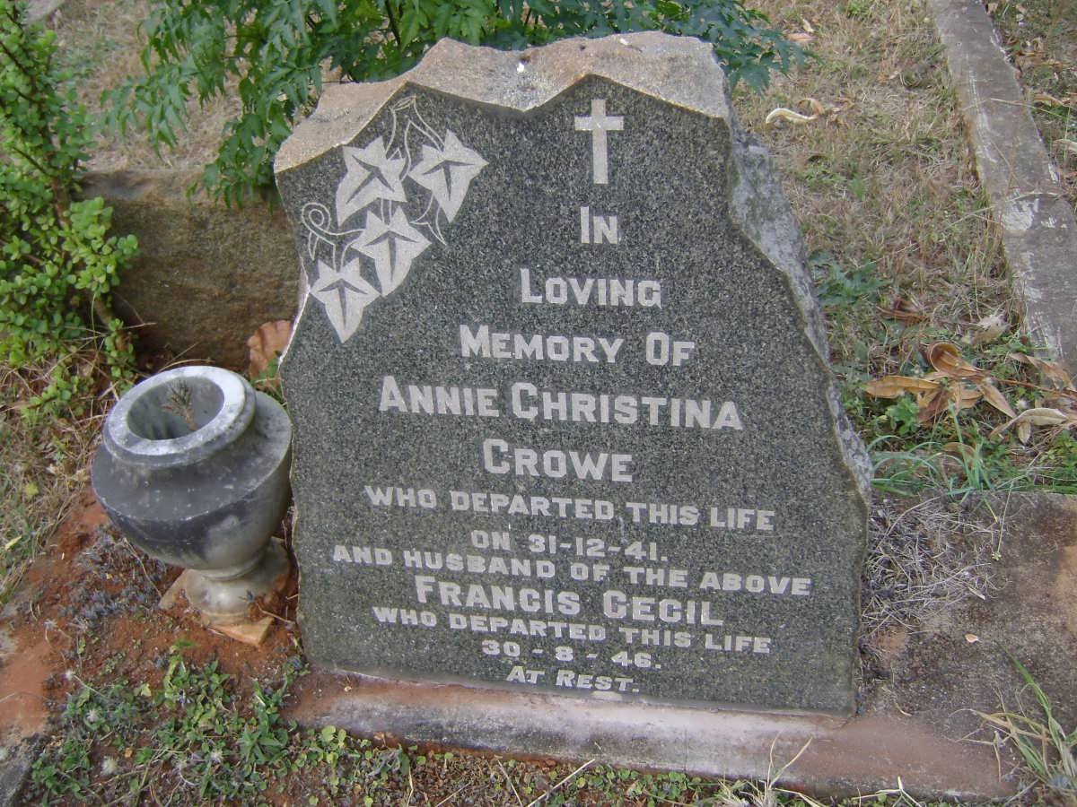 CROWE Francis Cecil -1946 &amp; Annie Christina -1941