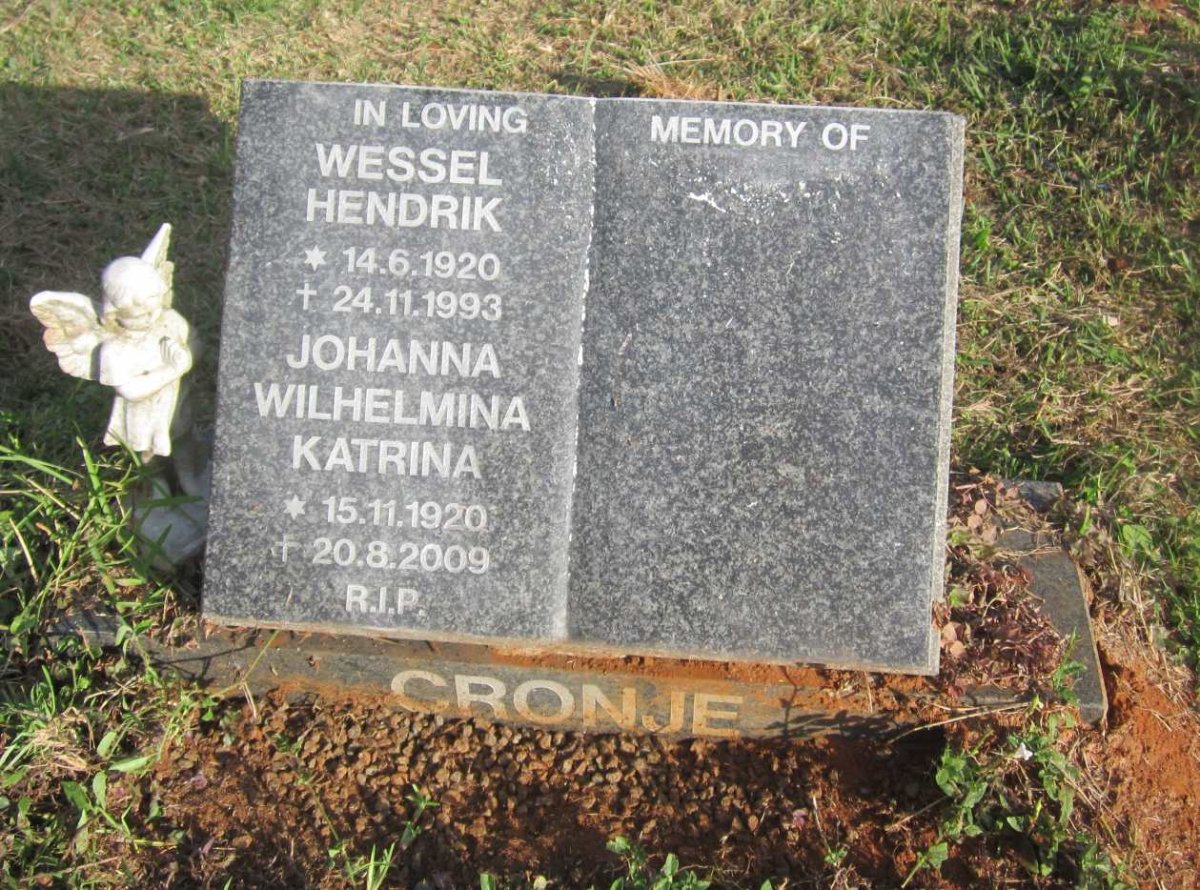 CRONJE Wessel Hendrik 1920-1993 &amp; Johanna Wilhelmina Katrina 1920-2009