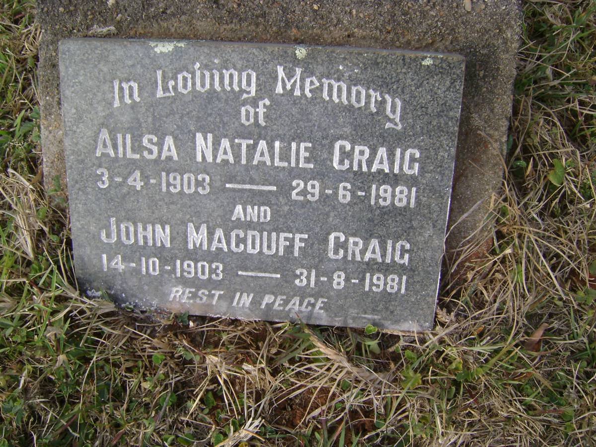 CRAIG John Macduff 1903-1981 &amp; Ailsa Natalie 1903-1981