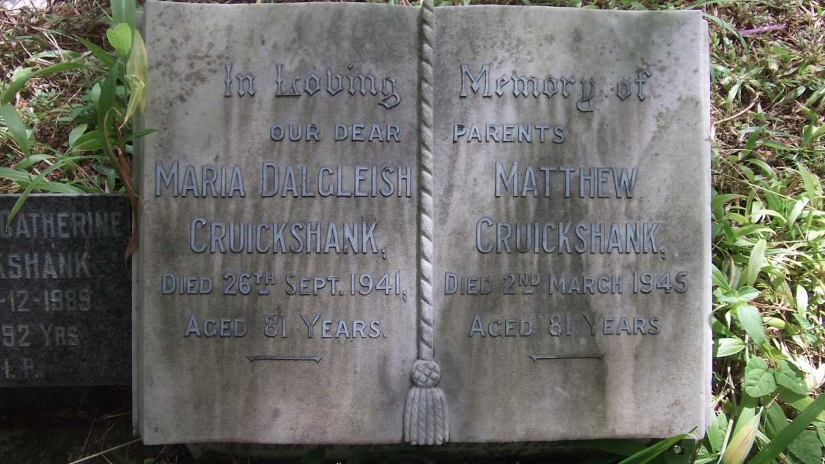 CRUICKSHANK Mathew -1945 &amp; Maria Dalgleish -1941 