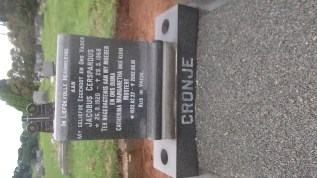 CRONJE Jacobus Cerspardus 1920-1969 &amp; Catherina Margaretha MOSTERT, formerly CRONJE nee KLEIN 1922-2002
