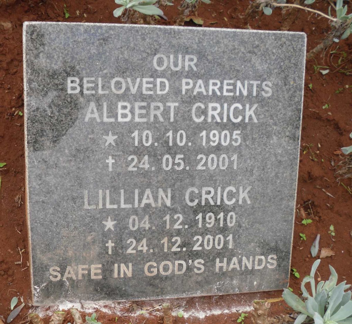 CRICK Albert 1905-2001 &amp; Lillian 1910-2001