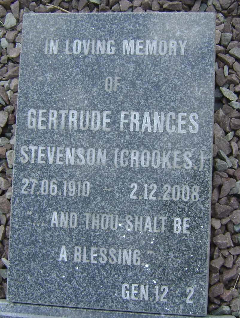 STEVENSON Gertrude Frances nee CROOKES 1910-2008