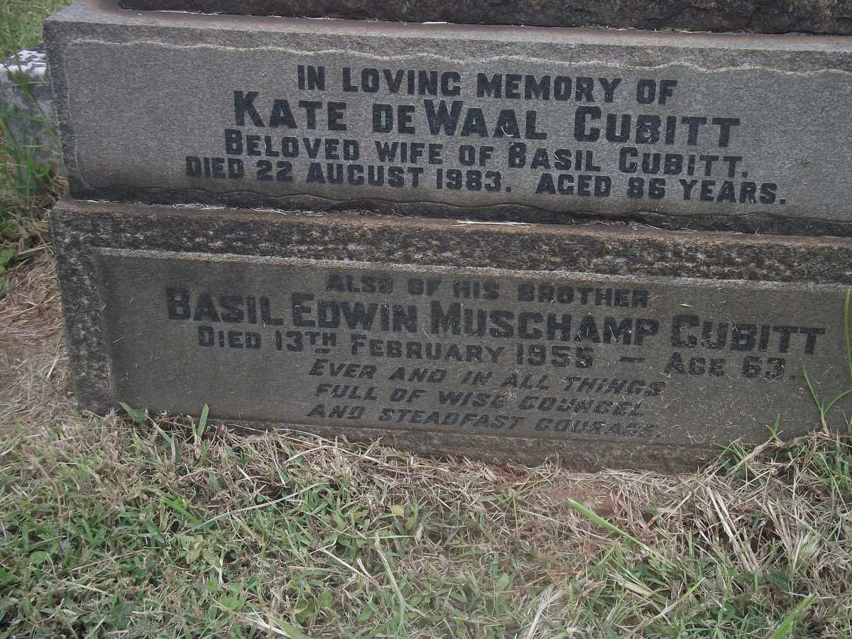 CUBITT Basil Edwin Muschamp -1955 &amp; Kate DE WAAL -1983 