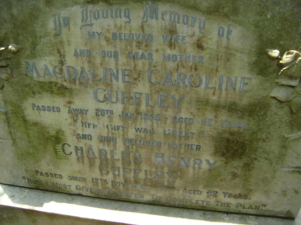 CUFFLEY Charles Henry -1975 &amp; Magdaline Caroline -1955