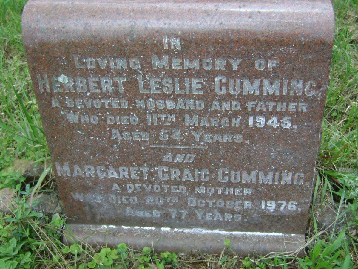 CUMMING Herbert Leslie -1945 &amp; Margaret Craig -1976