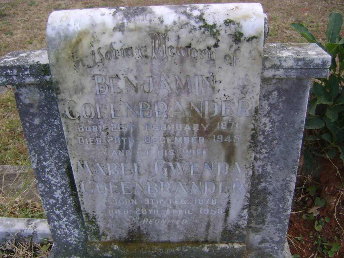 COLENBRANDER Benjamin 1871-1945 &amp; Mabel Gwenda 1878-1958