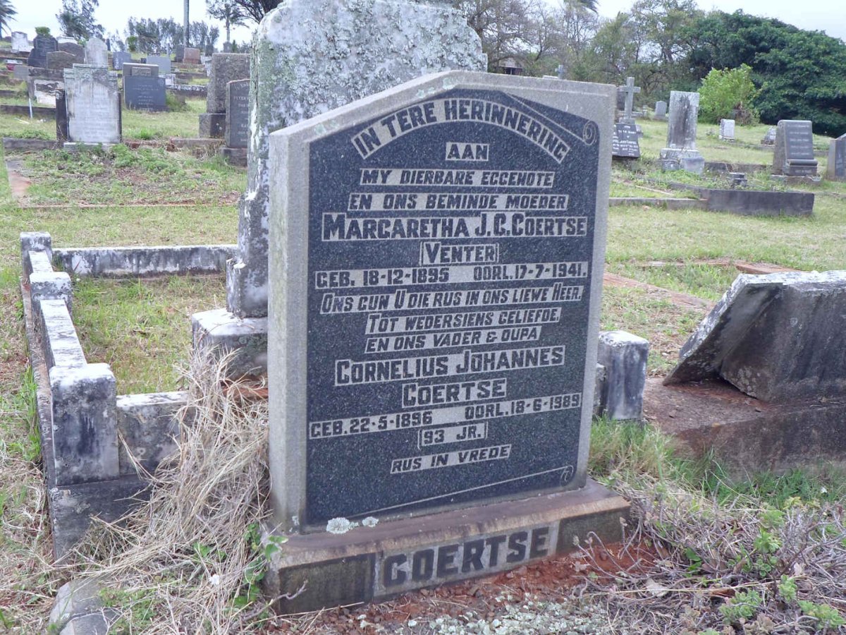 COERTSE Cornelius Johannes 1896-1989 &amp; Margaretha J.C. VENTER 1895-1941