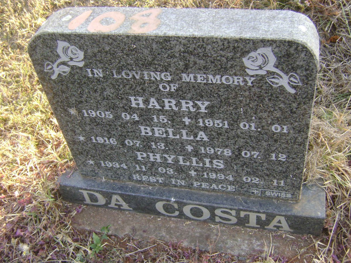 COSTA Harry, da 1905-1951 :: DA COSTA Bella 1916-1978 :: DA COSTA Phyllis 1934-1994