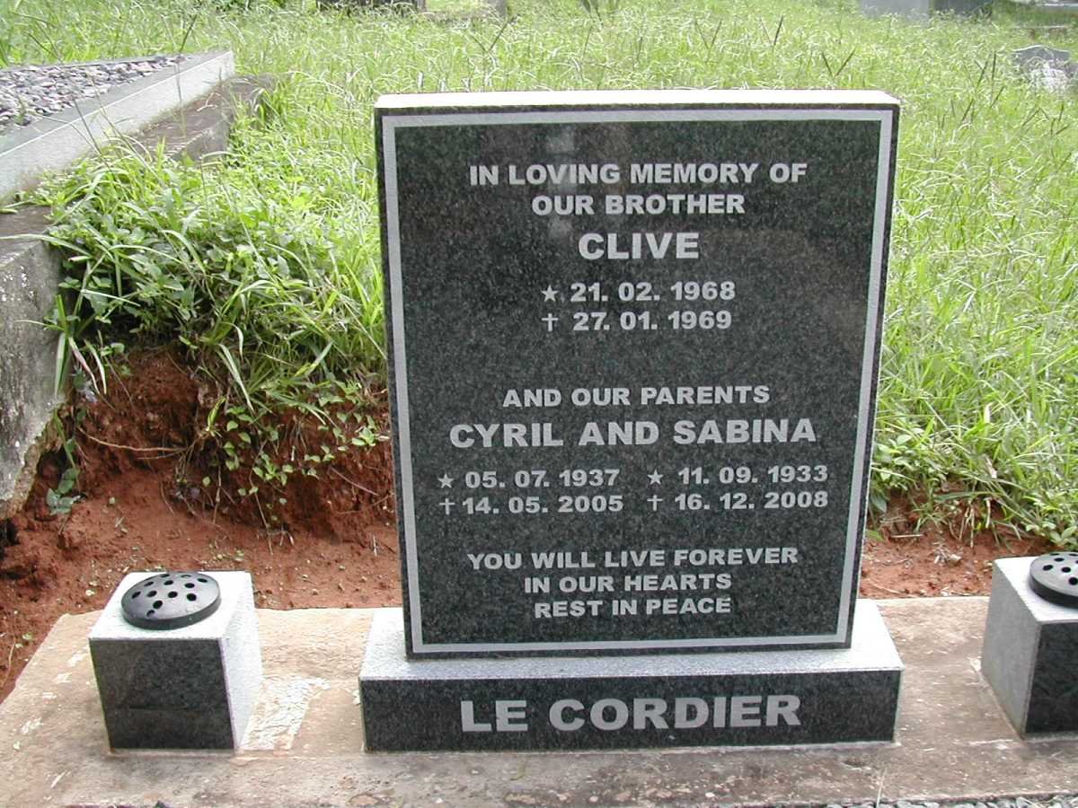 CORDIER Cyril, Le 1937-2005 &amp; Sabina 1933-2008 :: Le CORDIER Clive 1968-1969