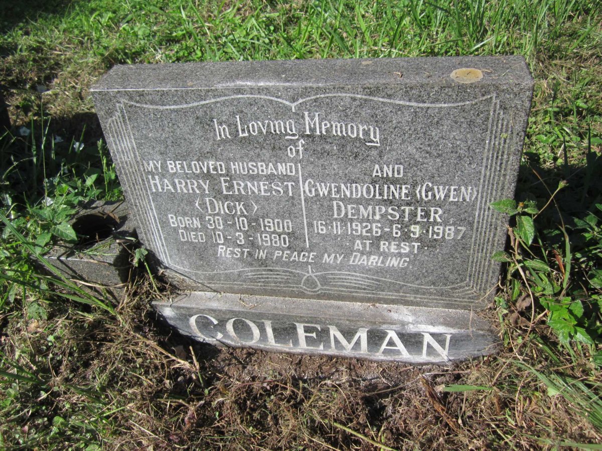 COLEMAN Harry Ernest 1900-1980 &amp; Gwendoline DEMPSTER 1926-1987