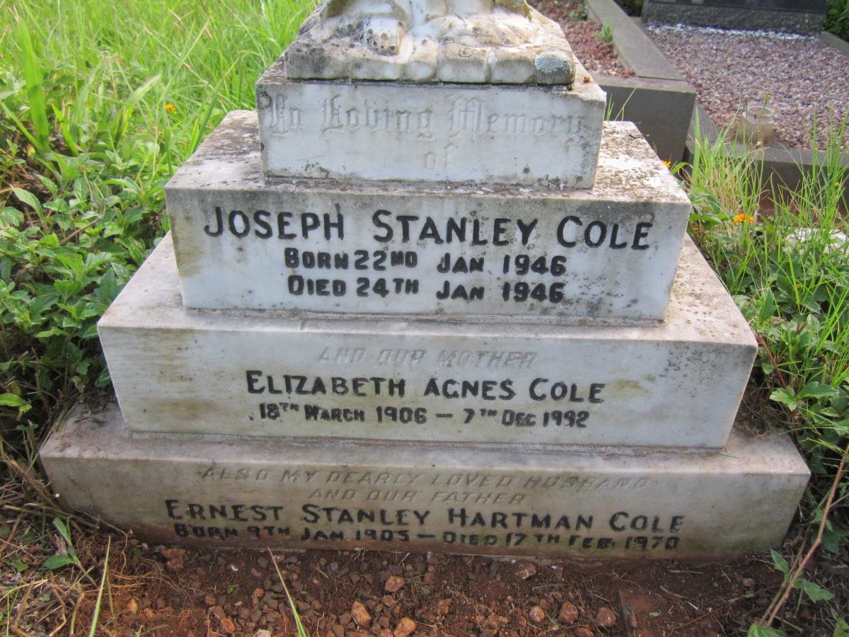 COLE Ernest Stanley Hartman 1905-1970 &amp; Elizabeth Agnes 1906-1992 :: COLE Joseph Stanley 1946-1946
