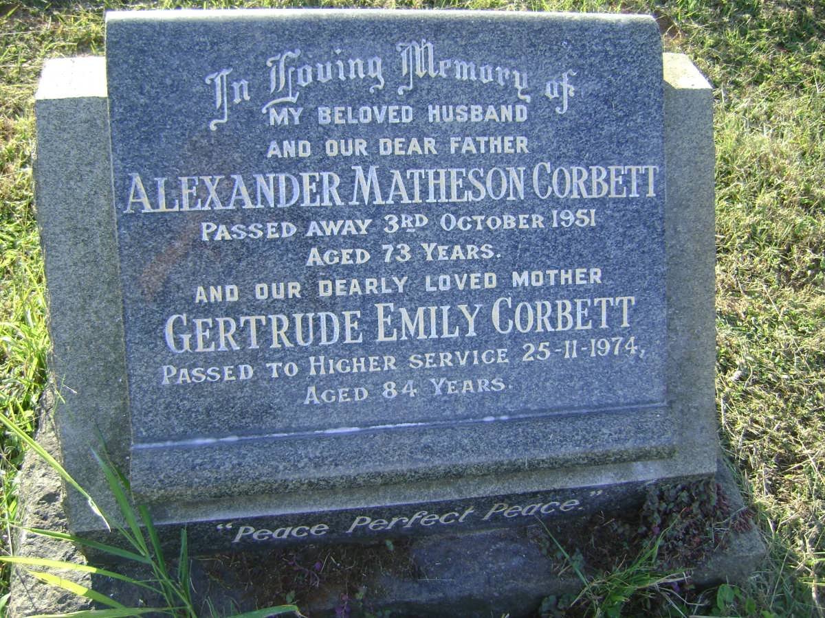 CORBETT Alexander Matheson -1951 &amp; Gertrude Emily -1974