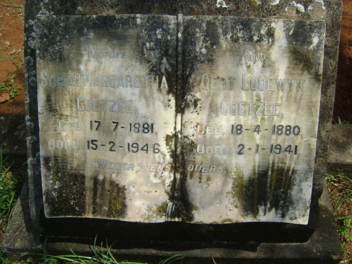 COETZEE Gert Lodewyk 1880-1941 &amp; Sarah Margaretha 1881-1946