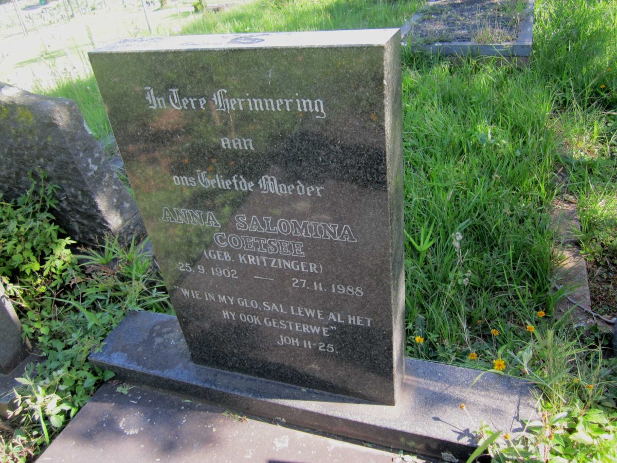 COETSEE Anna Salomina nee KRITZINGER 1902-1988