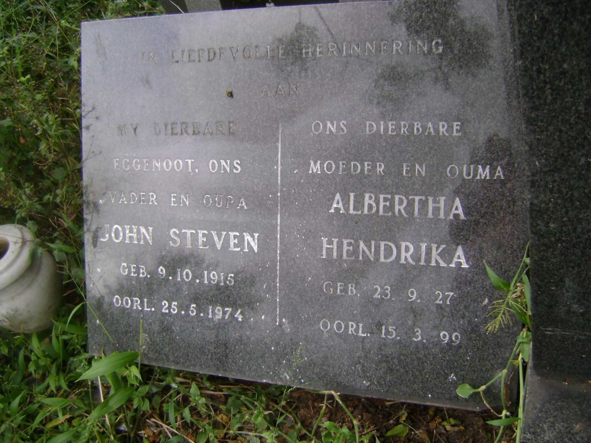 CELLIERS John Steven 1915-1974 &amp; Albertha Hendrika 1927-1999