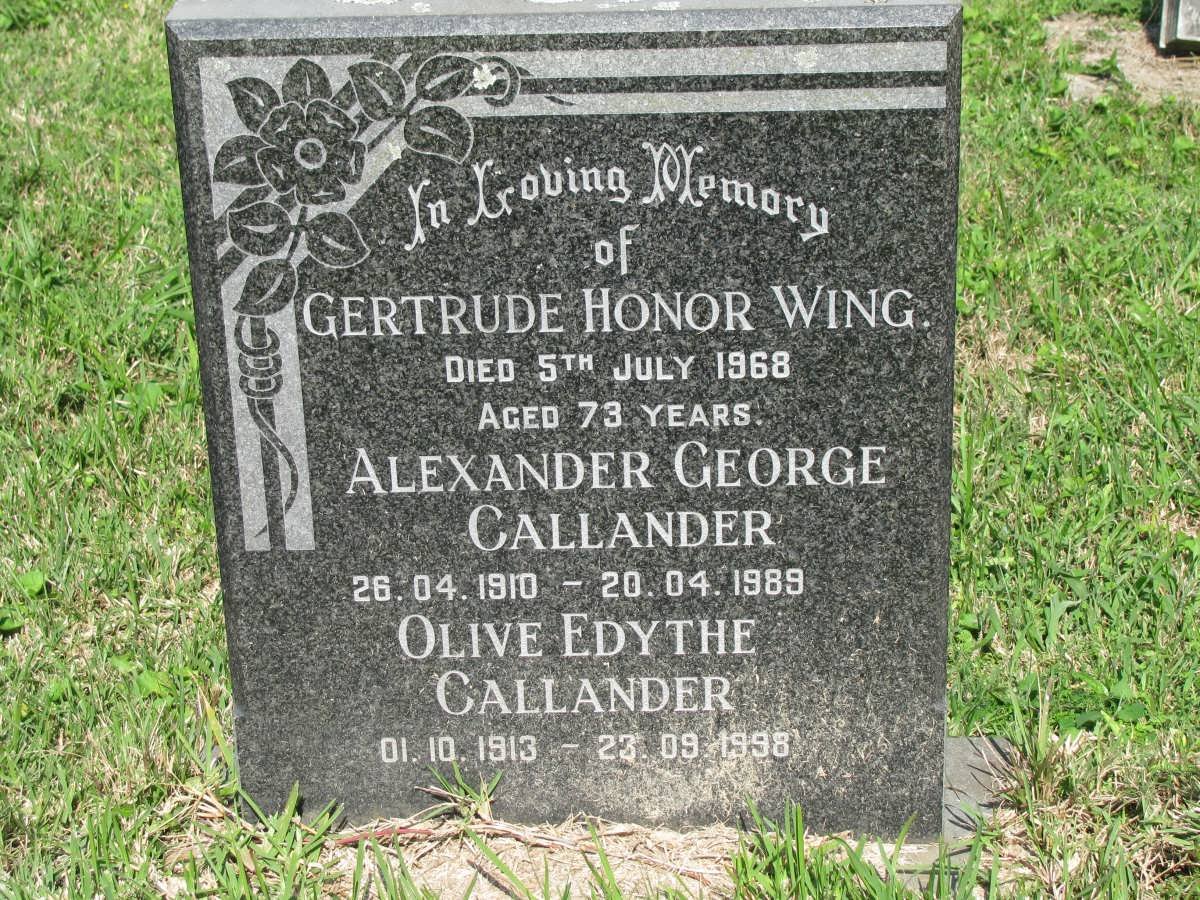 CALLANDER Alexander George 1910-1989 &amp; Olive Edythe 1913-1998 :: WING Gertrude Honor -1968