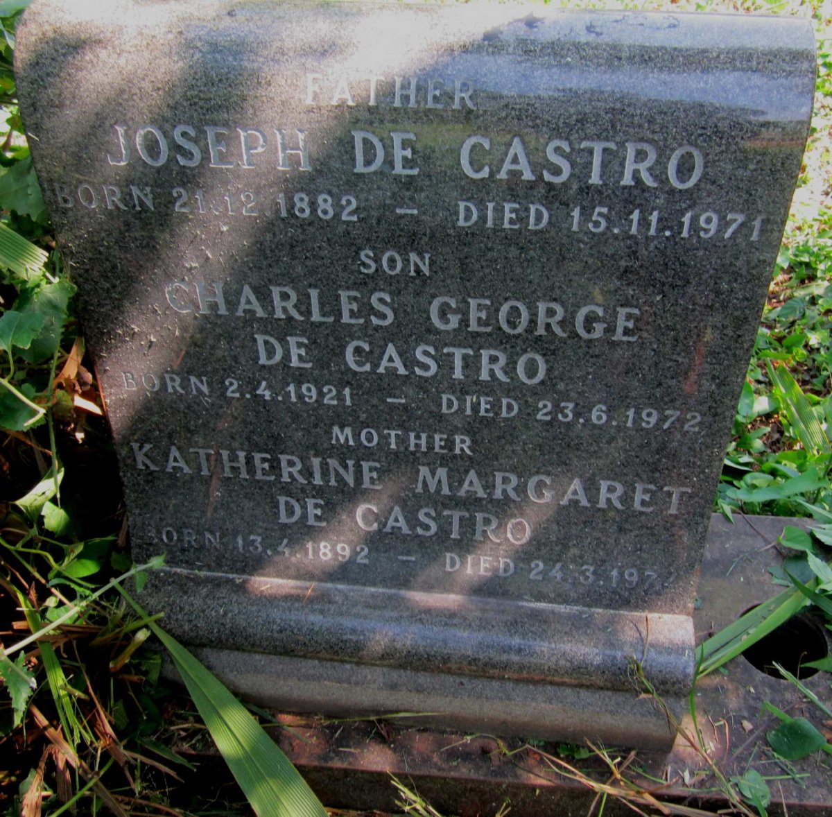 CASTRO Joseph, de 1882-1971 &amp; Katherine Margaret 1892-1974 :: CASTRO Charles George, de 1921-1972