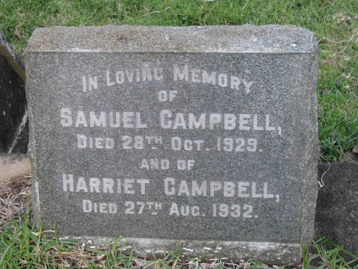 CAMPBELL Samuel -1929 &amp; Harriet -1932