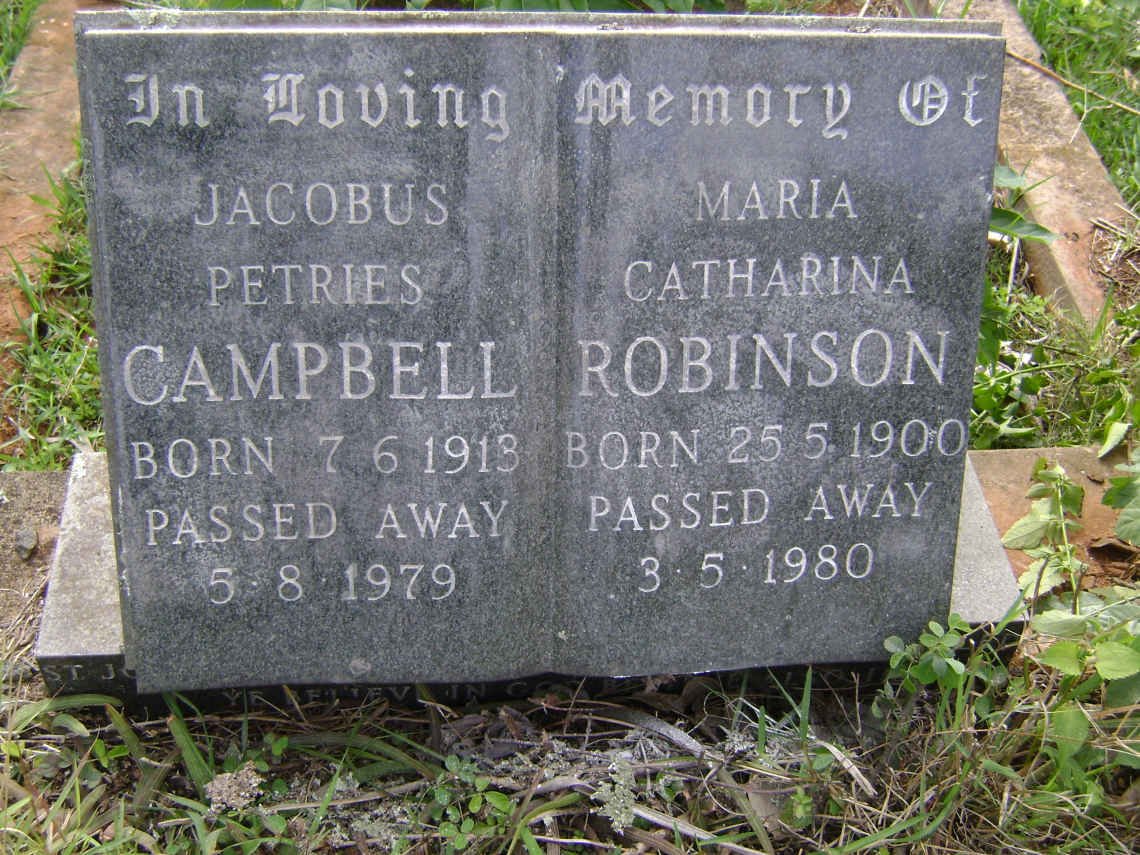 CAMPBELL Jacobus Petries 1913-1979 :: ROBINSIN Maria Catharina 1900-1980