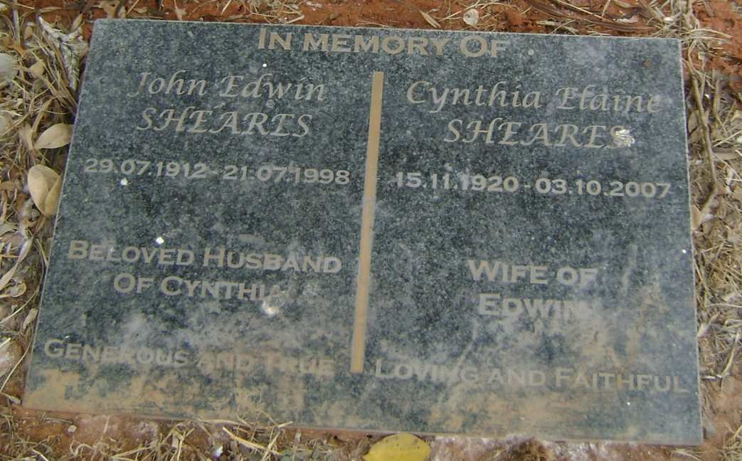 SHEARES John Edwin 1912-1998 &amp; Cynthia Elaine 1920-2007