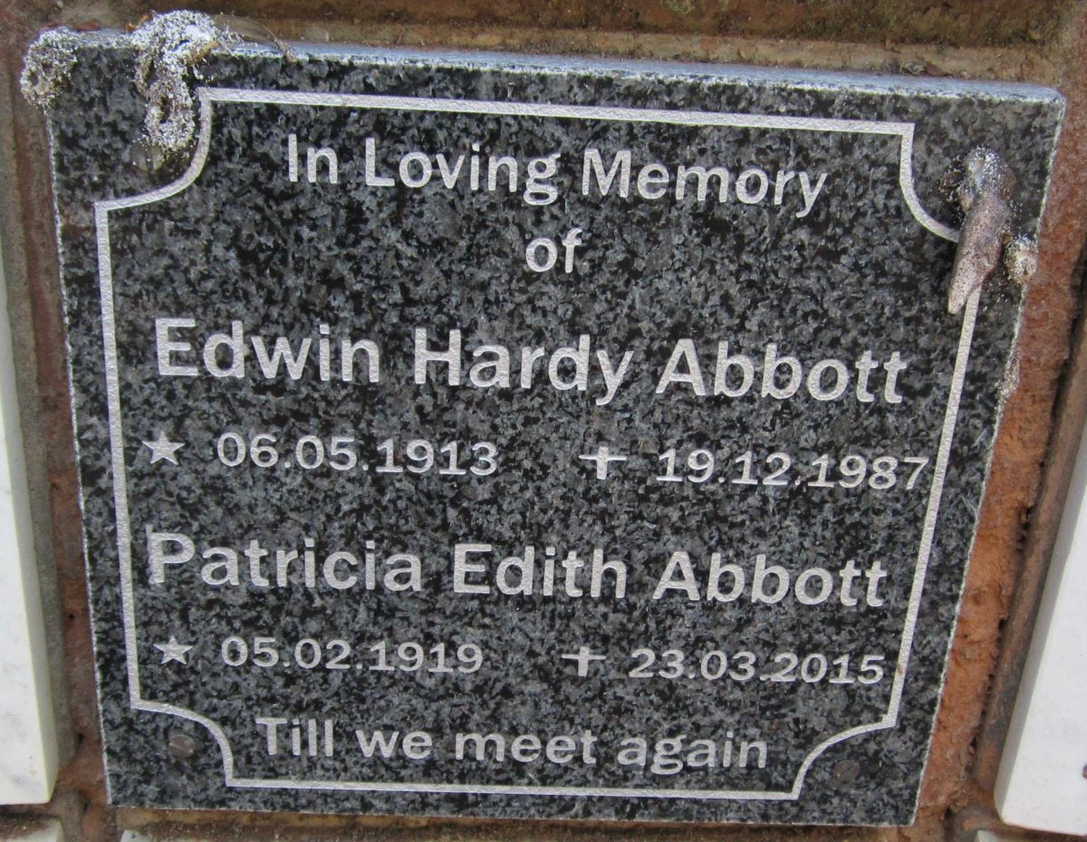 ABBOTT Edwin Hardy 1913-1987 &amp; Patricia Edith 1919-2015