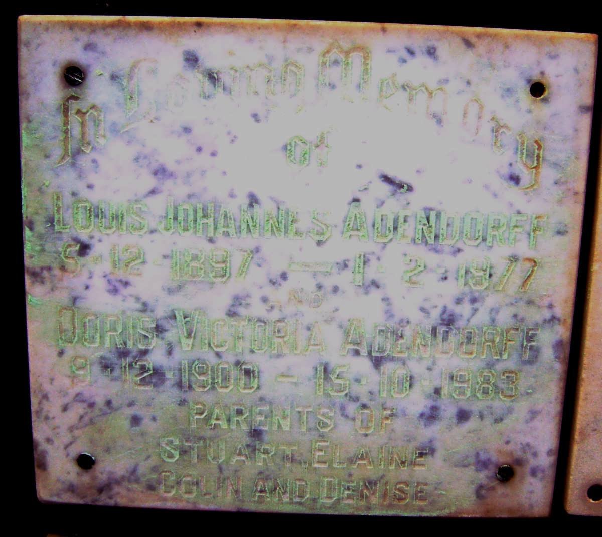 ADENDORFF Louis Johannes 1897-1977 &amp; Doris Victoria 1900-1983