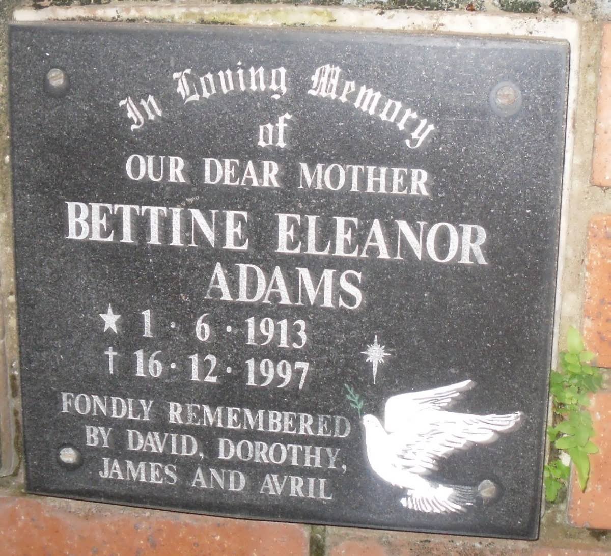 ADAMS Bettine Eleanor 1913-1997