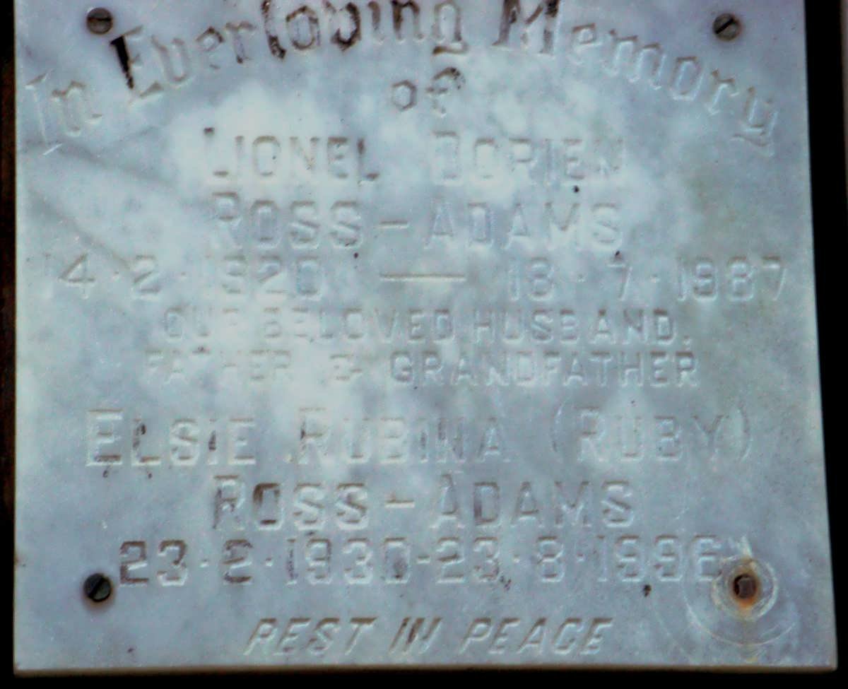 ADAMS Lionel Dorien, Ross 1920-1987 &amp; Elsie Rubina 1930-1996