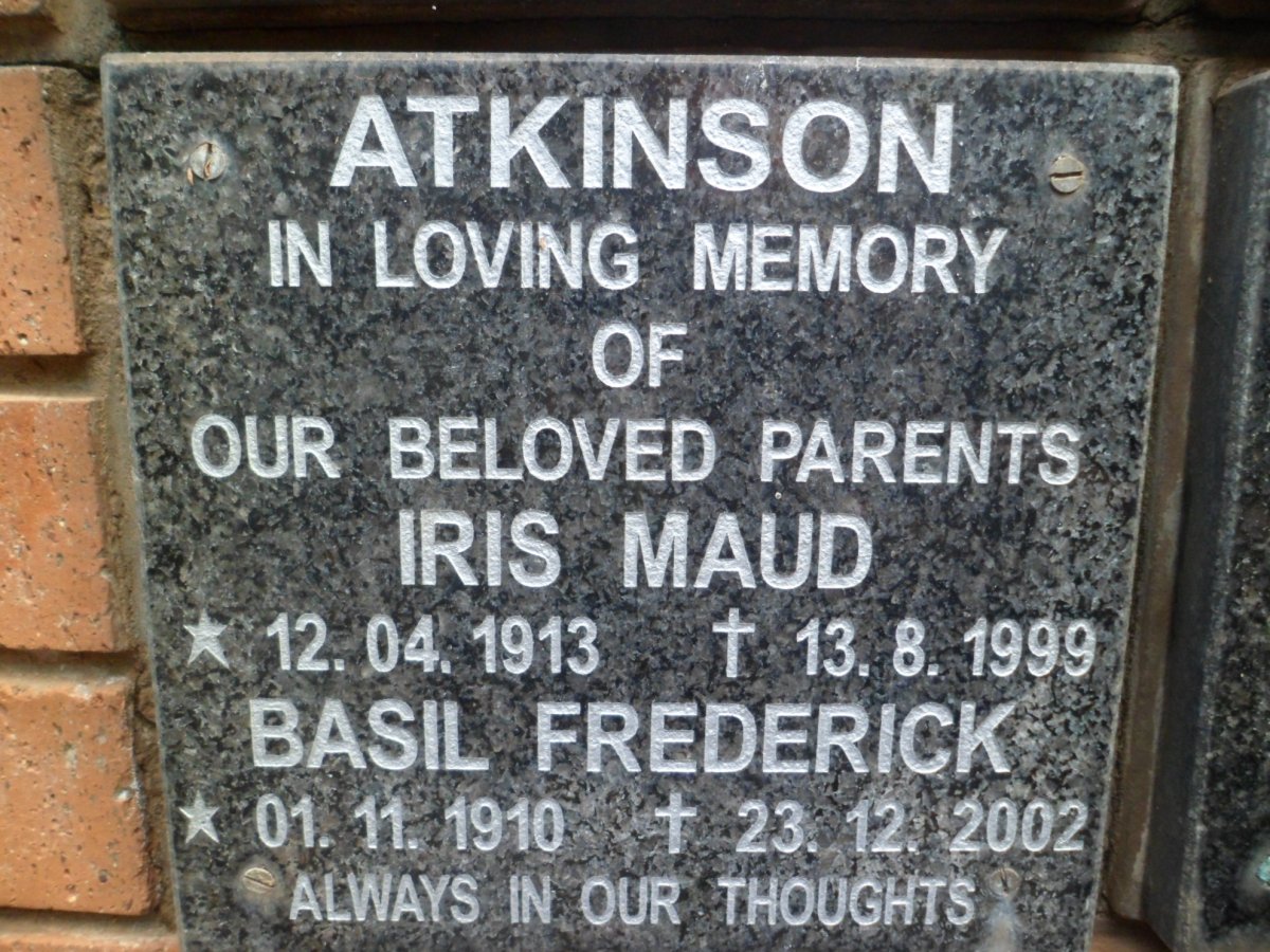 ATKINSON Basil Frederick 1910-2002 &amp; Iris Maud 1913-1999