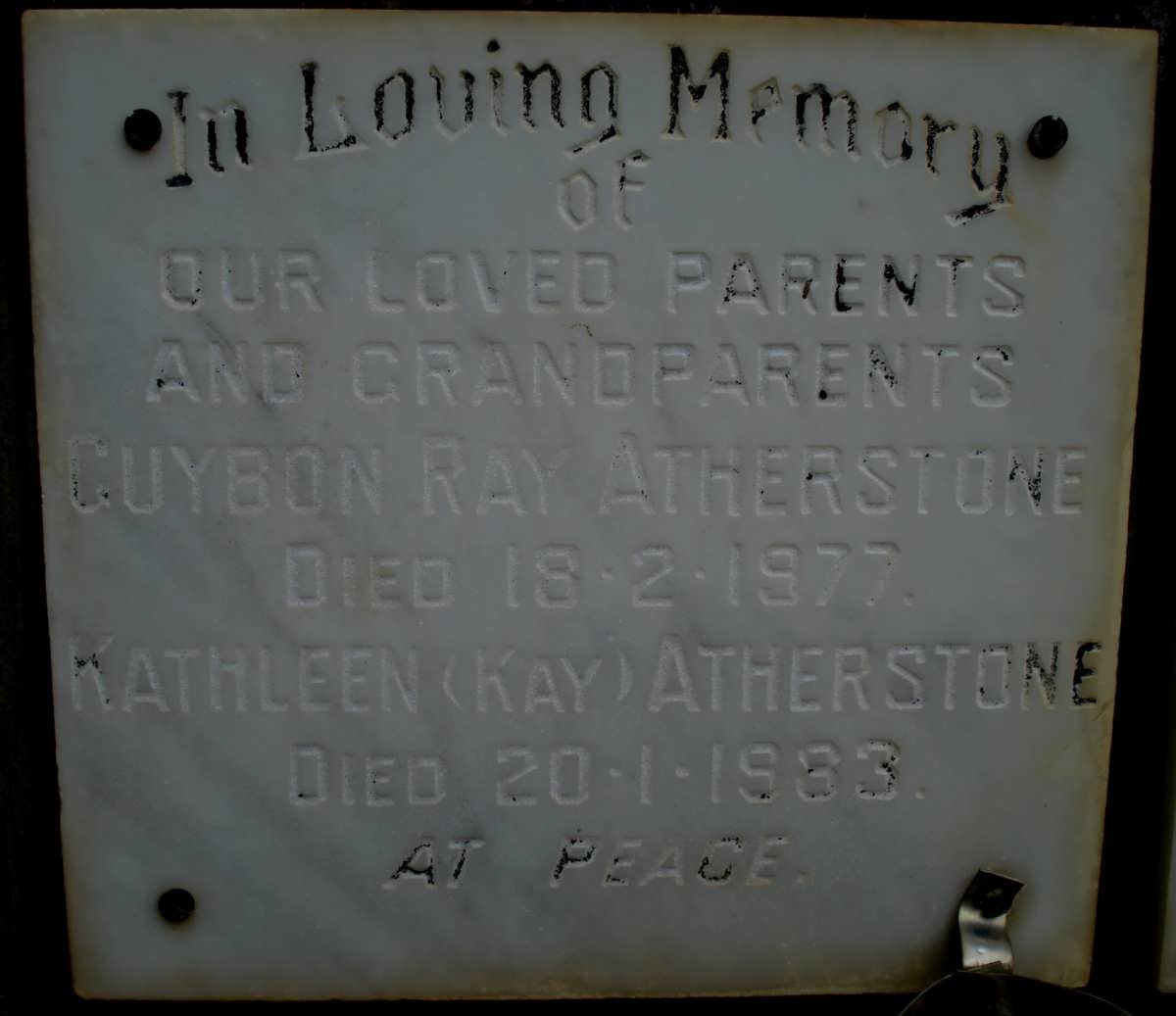 ATHERSTONE Guybon Ray -1977 &amp; Kathleen -1983