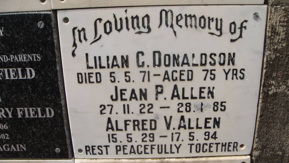 ALLEN Alfred V. 1929-1994 &amp; Jean P. 1925-1985 :: DONALDSON Lilian C. -1971
