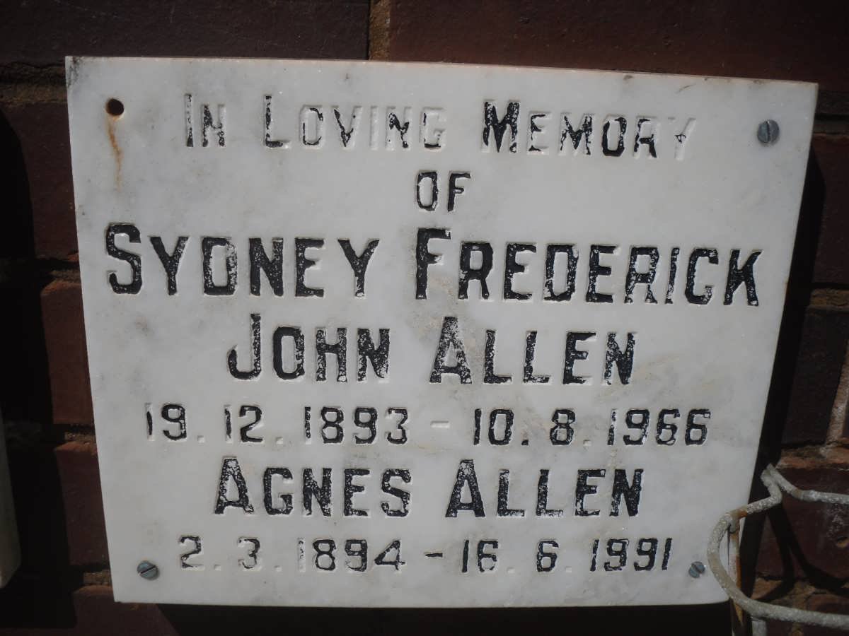 ALLEN Sydney Frederick John 1893-1966 &amp; Agnes 1894-1991