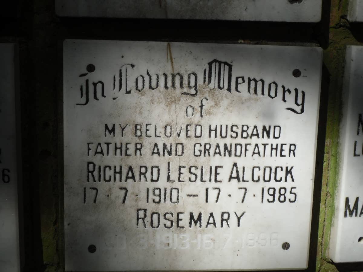ALCOCK Richard Leslie 1910-1985 &amp; Rosemary 1913-1986