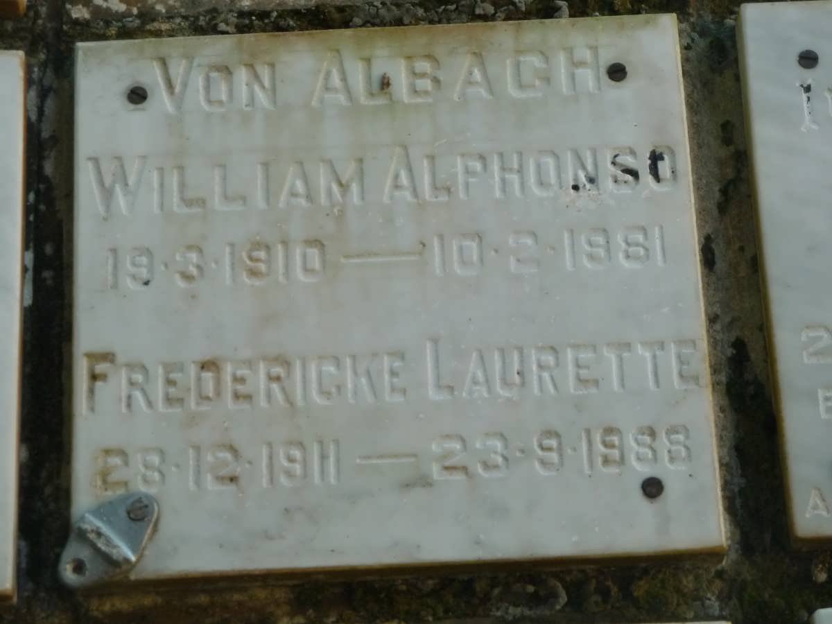 ALBACH William Alphonso, von 1910-1981 &amp; Fredericke Laurette 1911-1988